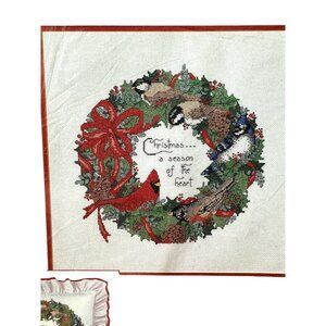 Vintage Bucilla Cross Stitch Kit #83218 Unfinished Christmas Wreath READ